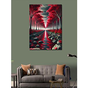 Kanvas Tablo Kırmızı Ağaçlarla Yol 70x100 cm