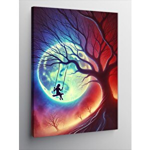 Kanvas Tablo Renkli Ağaç Ve Salıncaklı Çocuk 70x100 cm