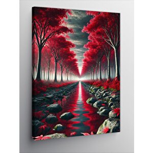 Kanvas Tablo Kırmızı Ağaçlarla Yol 50x70 cm