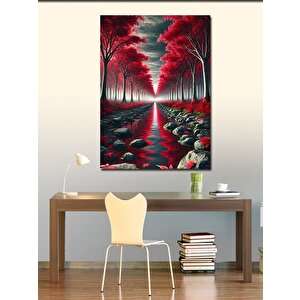 Kanvas Tablo Kırmızı Ağaçlarla Yol 50x70 cm