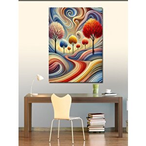 Kanvas Tablo Soyut Renkli Ağaç Ve Akışkan Çizgiler 100x140 cm