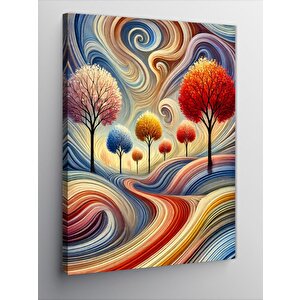 Kanvas Tablo Soyut Renkli Ağaç Ve Akışkan Çizgiler 50x70 cm