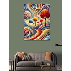 Kanvas Tablo Soyut Renkli Ağaç Ve Akışkan Çizgiler 50x70 cm