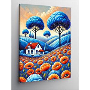 Kanvas Tablo Renkli Manzarada Ev Ve Ağaçlar 70x100 cm