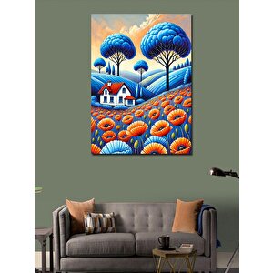 Kanvas Tablo Renkli Manzarada Ev Ve Ağaçlar 70x100 cm