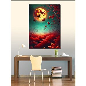 Kanvas Tablo Ay Vekırmızı  Ağaç Teması 100x140 cm