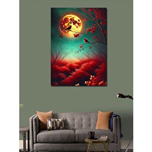 Kanvas Tablo Ay Vekırmızı  Ağaç Teması 100x140 cm