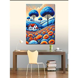 Kanvas Tablo Renkli Manzarada Ev Ve Ağaçlar 50x70 cm