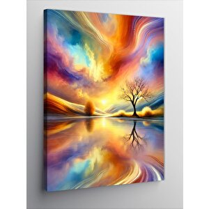 Kanvas Tablo Renkli Gökyüzü Ve Ağaç 100x140 cm