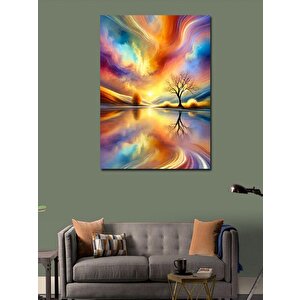 Kanvas Tablo Renkli Gökyüzü Ve Ağaç 100x140 cm