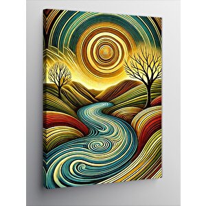 Kanvas Tablo Soyut Nehir Ve Ağaçlar Deseni 70x100 cm
