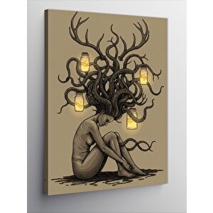 Kanvas Tablo Ağaç Kadın Ve Fenerlerin Gizemi 50x70 cm