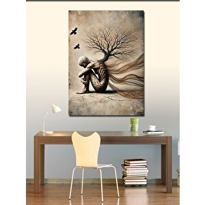 Kanvas Tablo Ağaç Ve Düşünen Kadın 70x100 cm