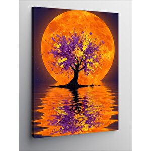 Kanvas Tablo Turuncu Dolunay Ve Ağaç 50x70 cm