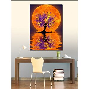 Kanvas Tablo Turuncu Dolunay Ve Ağaç 50x70 cm