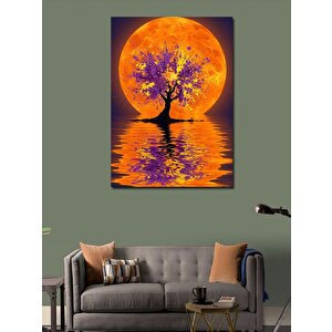 Kanvas Tablo Turuncu Dolunay Ve Ağaç 50x70 cm