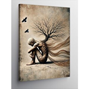 Kanvas Tablo Ağaç Ve Düşünen Kadın 50x70 cm