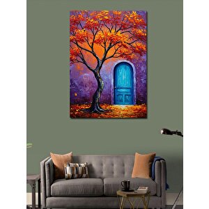 Kanvas Tablo Mavi Kapı Ve Ağaç 50x70 cm