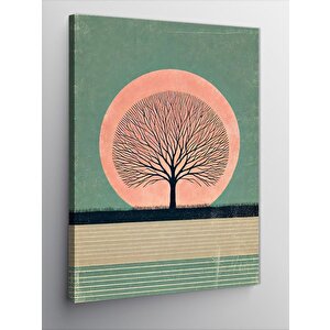 Kanvas Tablo Pembe Ay Ve Ağaç Silueti 50x70 cm