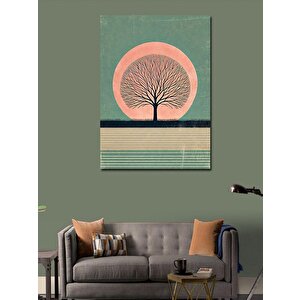 Kanvas Tablo Pembe Ay Ve Ağaç Silueti 50x70 cm