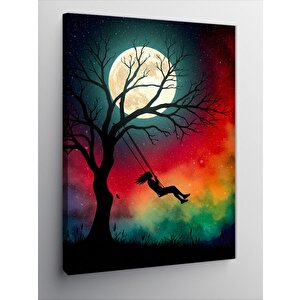 Kanvas Tablo Renkli Silüet Ağaç Ve Salıncak 70x100 cm