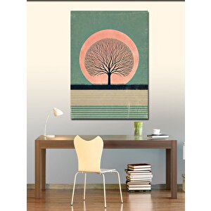 Kanvas Tablo Pembe Ay Ve Ağaç Silueti 100x140 cm