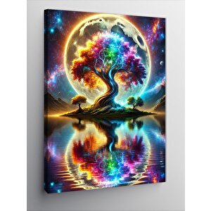 Kanvas Tablo Renkli Ağaç Ve Ay Yansıması 50x70 cm