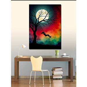 Kanvas Tablo Renkli Silüet Ağaç Ve Salıncak 100x140 cm