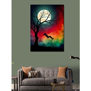Kanvas Tablo Renkli Silüet Ağaç Ve Salıncak 100x140 cm