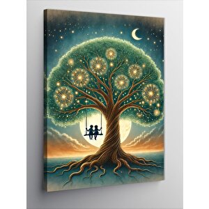 Kanvas Tablo Gece Ağacı Ve Çocuklar 100x140 cm