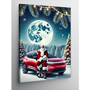 Kanvas Tablo Noel Baba Ve Kırmızı Araç 70x100 cm