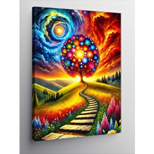 Kanvas Tablo Renkli Ağaç Ve Sürreal Yol 50x70 cm