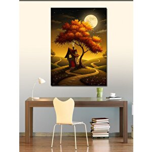 Kanvas Tablo Ayışığı Altında Sihirli Ev Ve Ağaç 100x140 cm