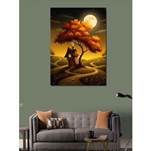 Kanvas Tablo Ayışığı Altında Sihirli Ev Ve Ağaç 100x140 cm