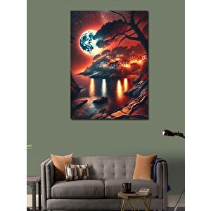 Kanvas Tablo Ayışığında Ağaç Ve Ev 50x70 cm