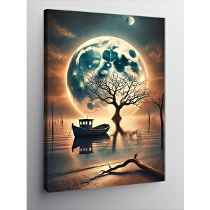 Kanvas Tablo Ay Manzarası Ve Ağaç 100x140 cm