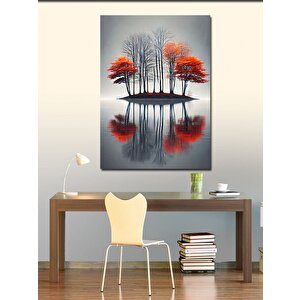 Kanvas Tablo Gölet Üzerinde Kızıl Ağaçlar 70x100 cm