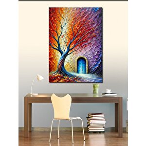 Kanvas Tablo Büyülü Kapı Ve Ağaç 100x140 cm