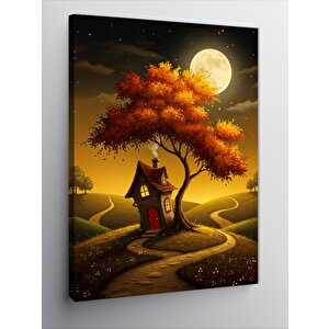 Kanvas Tablo Ayışığı Altında Sihirli Ev Ve Ağaç 70x100 cm