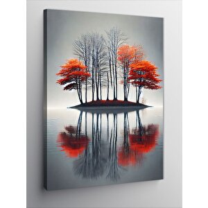 Kanvas Tablo Gölet Üzerinde Kızıl Ağaçlar 50x70 cm