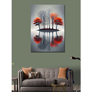 Kanvas Tablo Gölet Üzerinde Kızıl Ağaçlar 50x70 cm