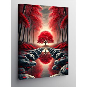 Kanvas Tablo Kırmızı Ağaç Ve Gizemli Yol 50x70 cm