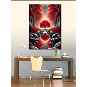 Kanvas Tablo Kırmızı Ağaç Ve Gizemli Yol 50x70 cm