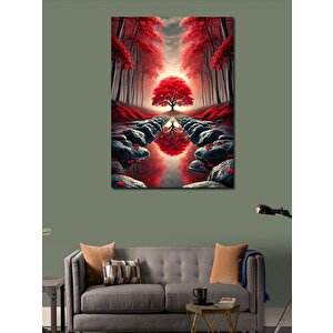 Kanvas Tablo Kırmızı Ağaç Ve Gizemli Yol 50x70 cm