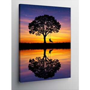 Kanvas Tablo Gölette Yalnız Ağaç Manzarası 50x70 cm