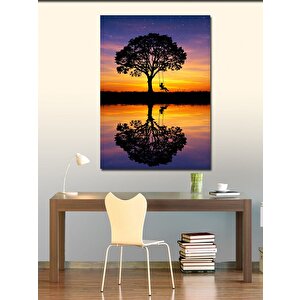 Kanvas Tablo Gölette Yalnız Ağaç Manzarası 100x140 cm