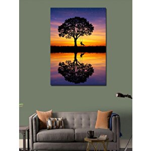 Kanvas Tablo Gölette Yalnız Ağaç Manzarası 100x140 cm