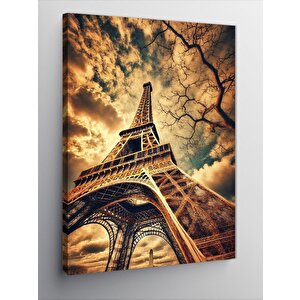 Kanvas Tablo Eyfel Kulesi Ve Vintage Ağaçlar 100x140 cm