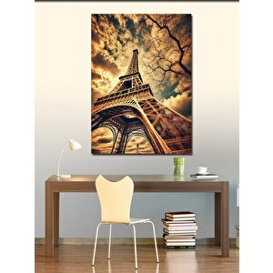 Kanvas Tablo Eyfel Kulesi Ve Vintage Ağaçlar 100x140 cm
