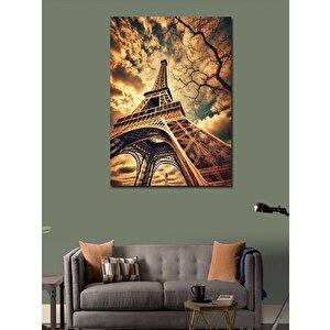 Kanvas Tablo Eyfel Kulesi Ve Vintage Ağaçlar 100x140 cm